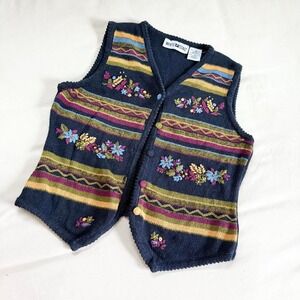90s embroidered navy knit vest White Stag size medium